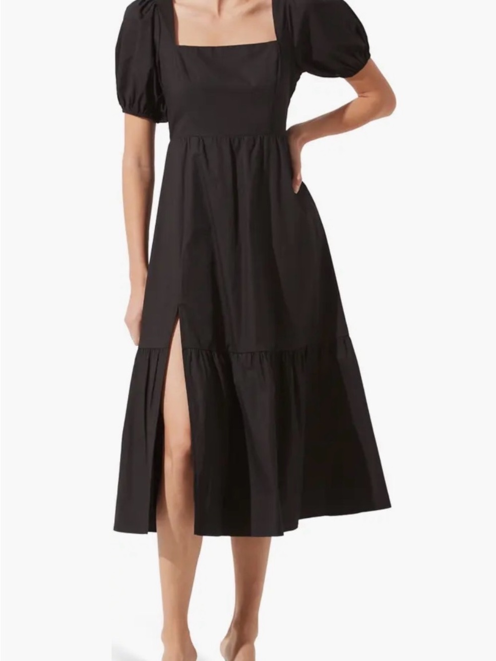 ASTR The Label Black Poplin Puff Sleeve Midi Dress S Square-Neck Feminine